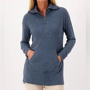 Barefoot Dreams CozyChic Lite High Rib Half Zip Tunic Kangaroo Pocket 2X Soft